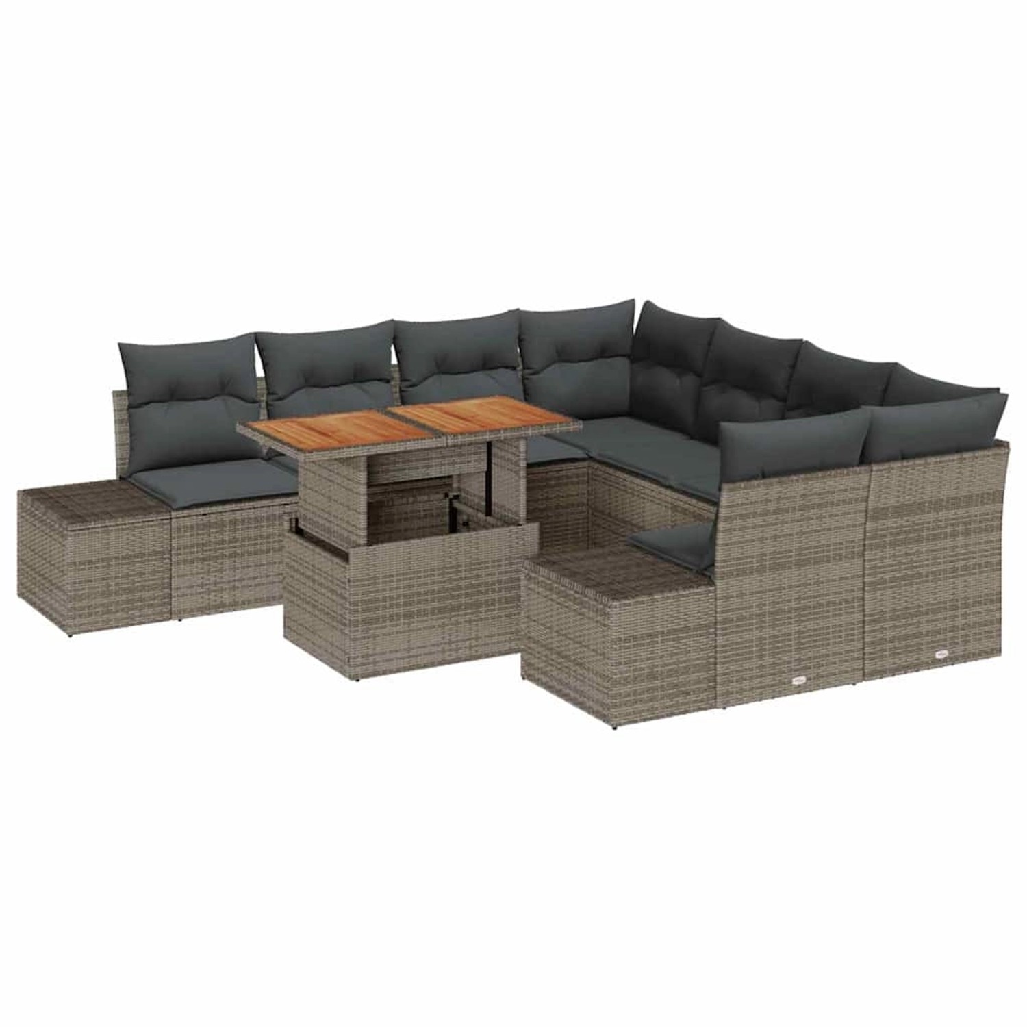 vidaXL Garten-Sofa-Set mit Speicher 9-Tlg Grau Poly Rattan 3358680 günstig online kaufen