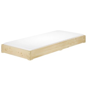 Geöltes Fichte Massivholzbett 100x200 cm mit Lattenrost und Matratze.