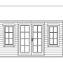 Illustration: Skan Holz Gartenhaus Montral 2, naturbelassen, mit Doppeltür und Fenstern.
