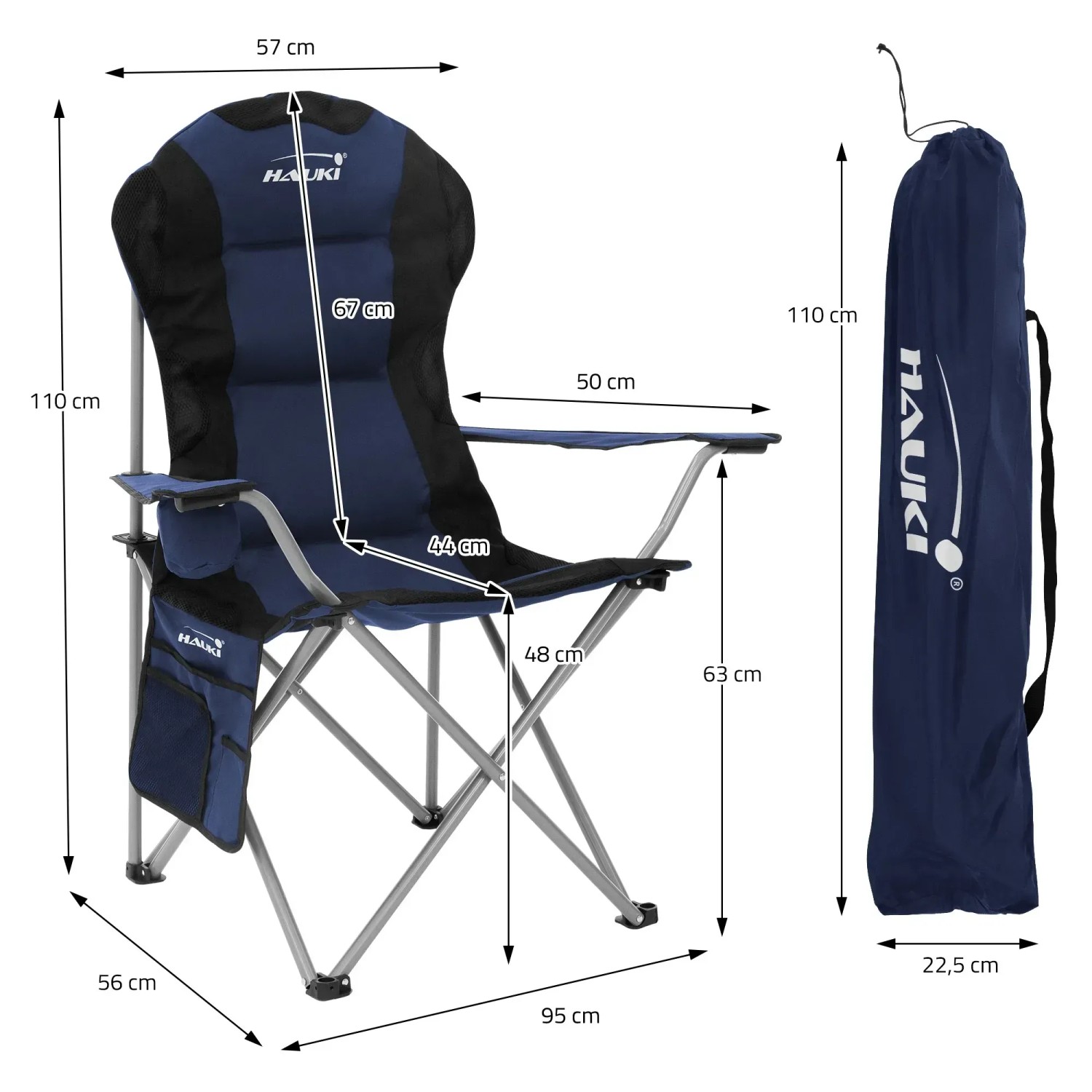 Hauki Campingstuhl 2er Set, faltbar, blau, mit Tragetasche. Wetterfester Outdoor Stuhl bis 150 kg.