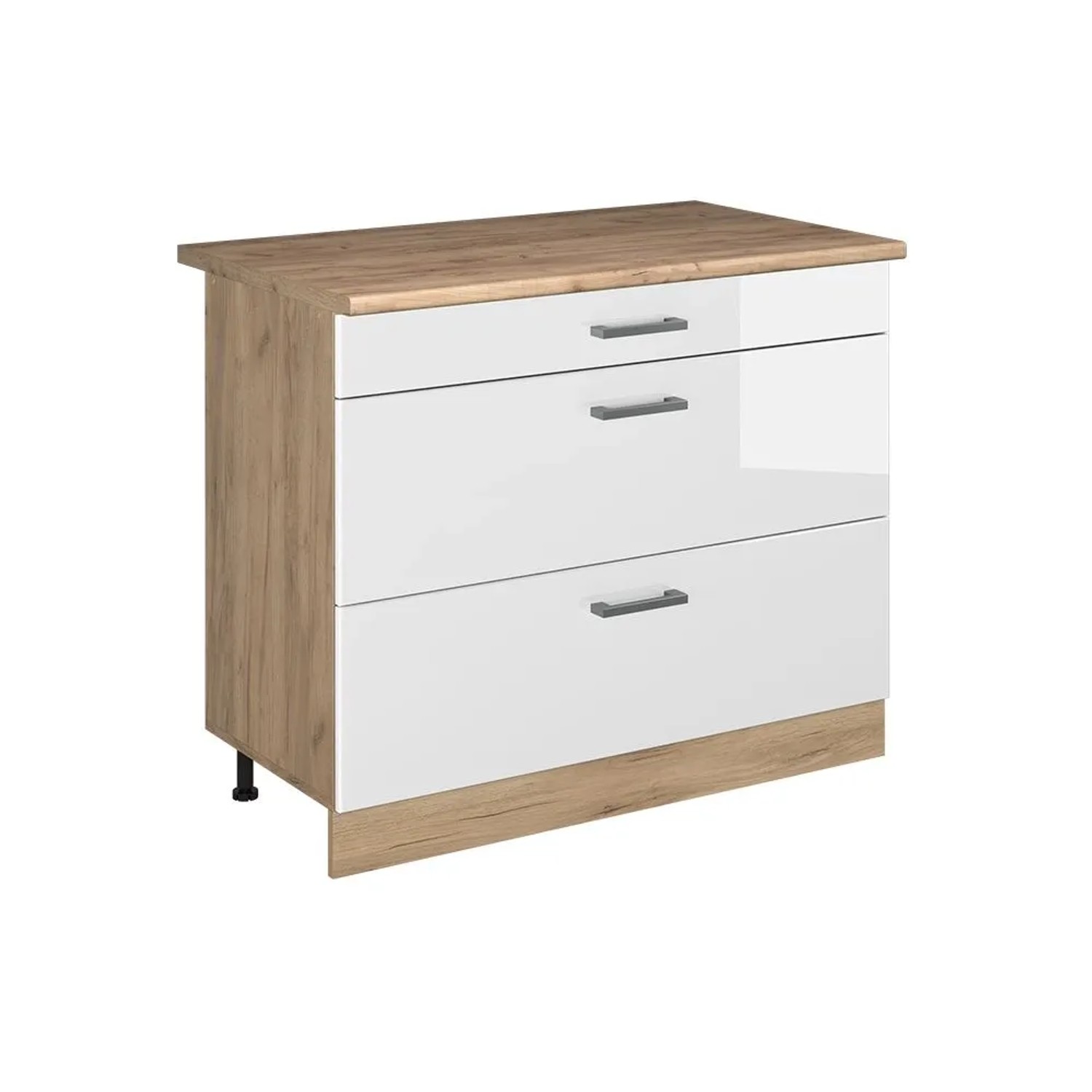 Vicco Küchenunterschrank R-Line Weiß Hochglanz/Goldkraft Eiche 100 x 82 Arbeitsplatte Goldkraft Eiche Art Nr 71653