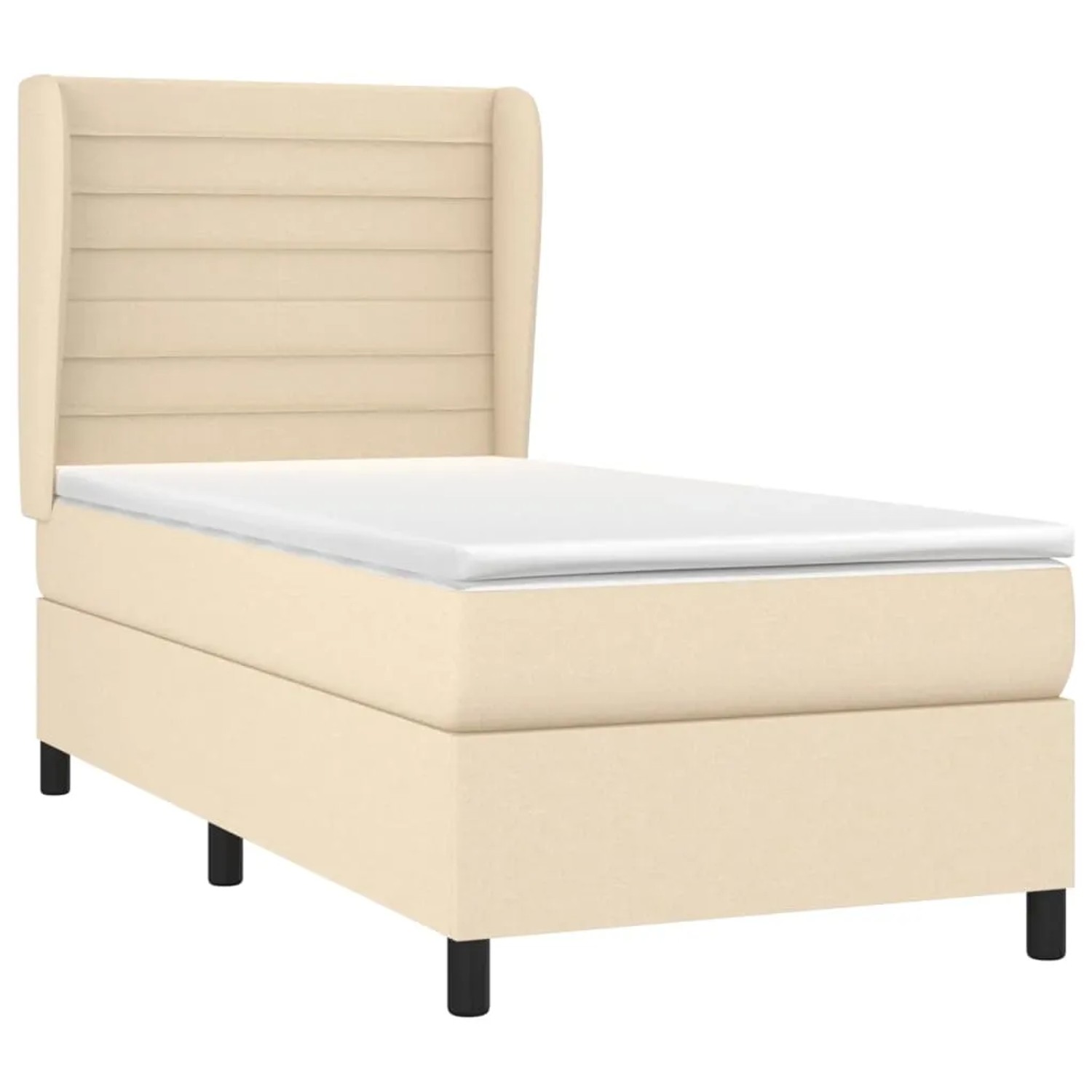 Cremefarbenes Boxspringbett 100x200 cm mit Matratze und Kopfteil