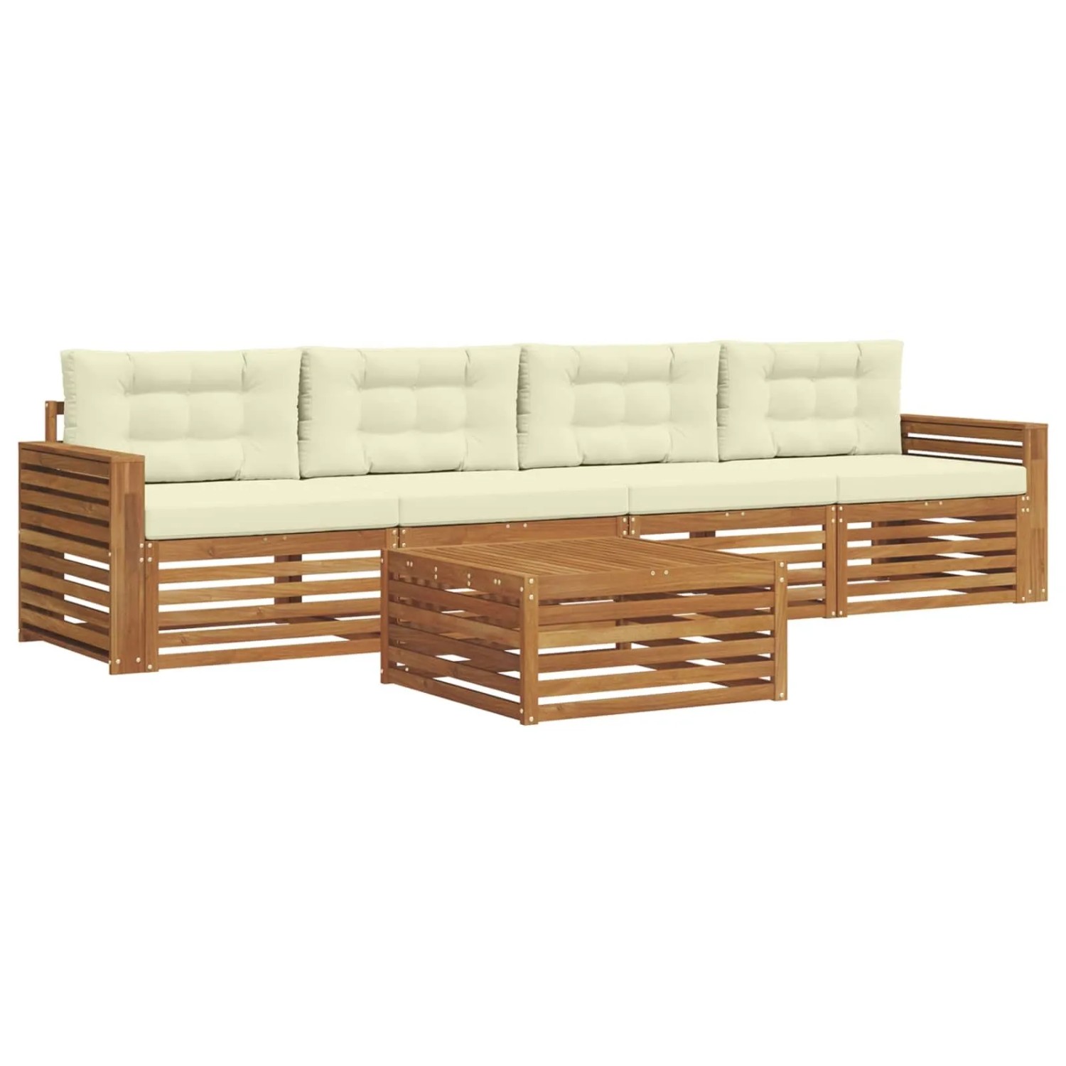 vidaXL Outdoor-Sofagarnitur mit Kissen 5-Tlg Natur und Creme 3372985
