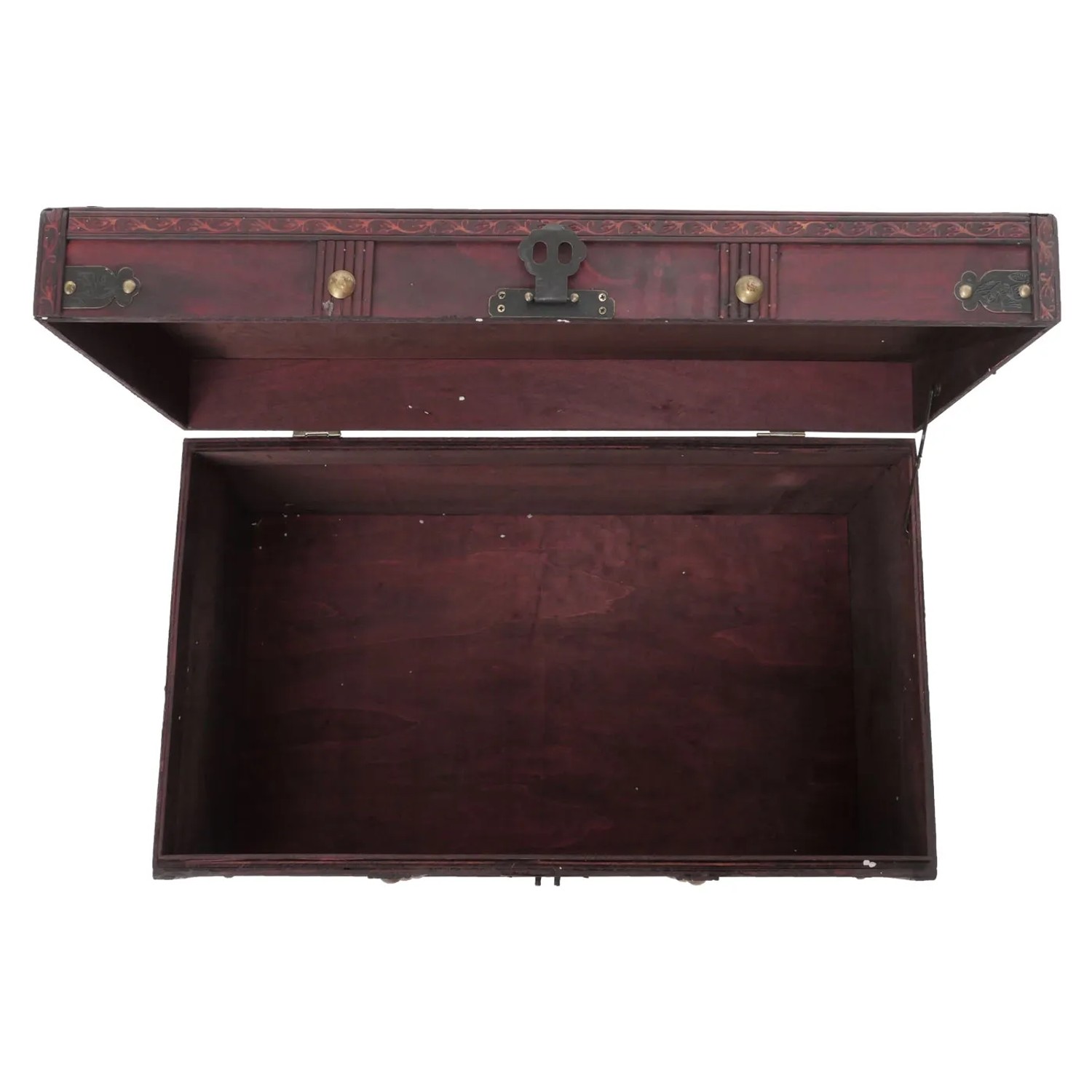 Geöffnete, eckige MCW Holztruhe Antibes in Antikoptik, 39x67x38cm, ideal zur Aufbewahrung.