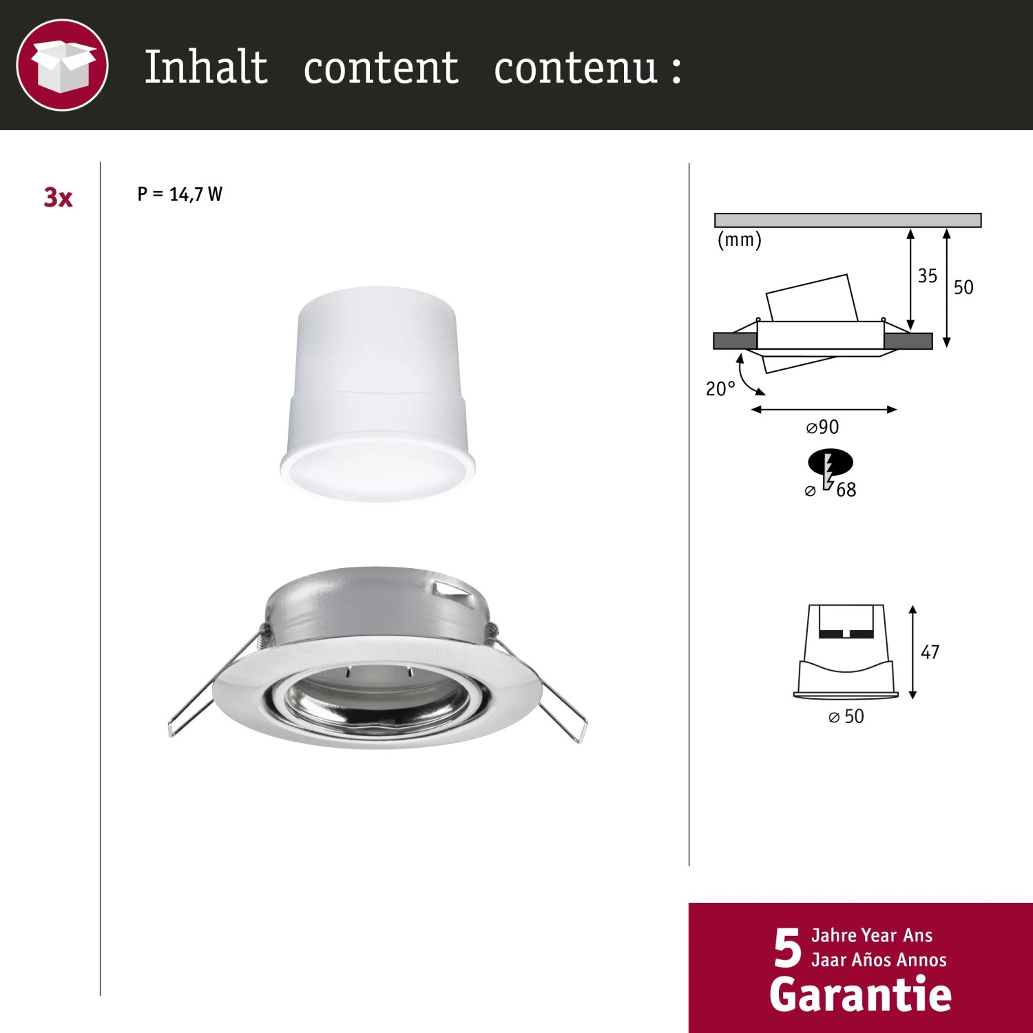 Paulmann Urail LED Einbaustrahler Set, Smart Home Zigbee, rund, 90mm, RGBW, dimmbar