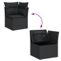 Schwarze vidaXL Garten-Sofagarnitur aus Rattan mit Kissen, mit Stauraum unter der Sitzfläche.