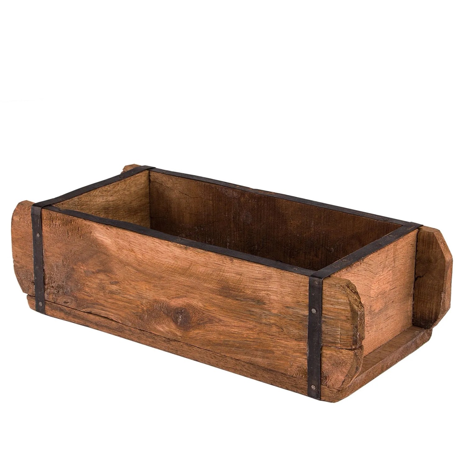 BigDean Ziegelform 32x14x9 cm Ein Kammer Vintage Holzkiste mit Metallbeschlägen Ordnungsbox Allzweckkiste Nachbau aus Altholz Jedes Stück