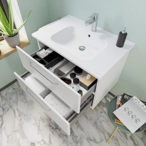Pelipal Keramik-Waschbecken Trentino, 79 cm, weiß, mit zwei Schubladen. Einbauwaschbecken für Badezimmer.