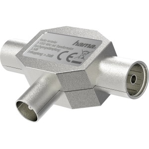 Hama Antennen-Verteiler aus Metall, Koax-Stecker auf 2 Koax-Kupplungen, silber.