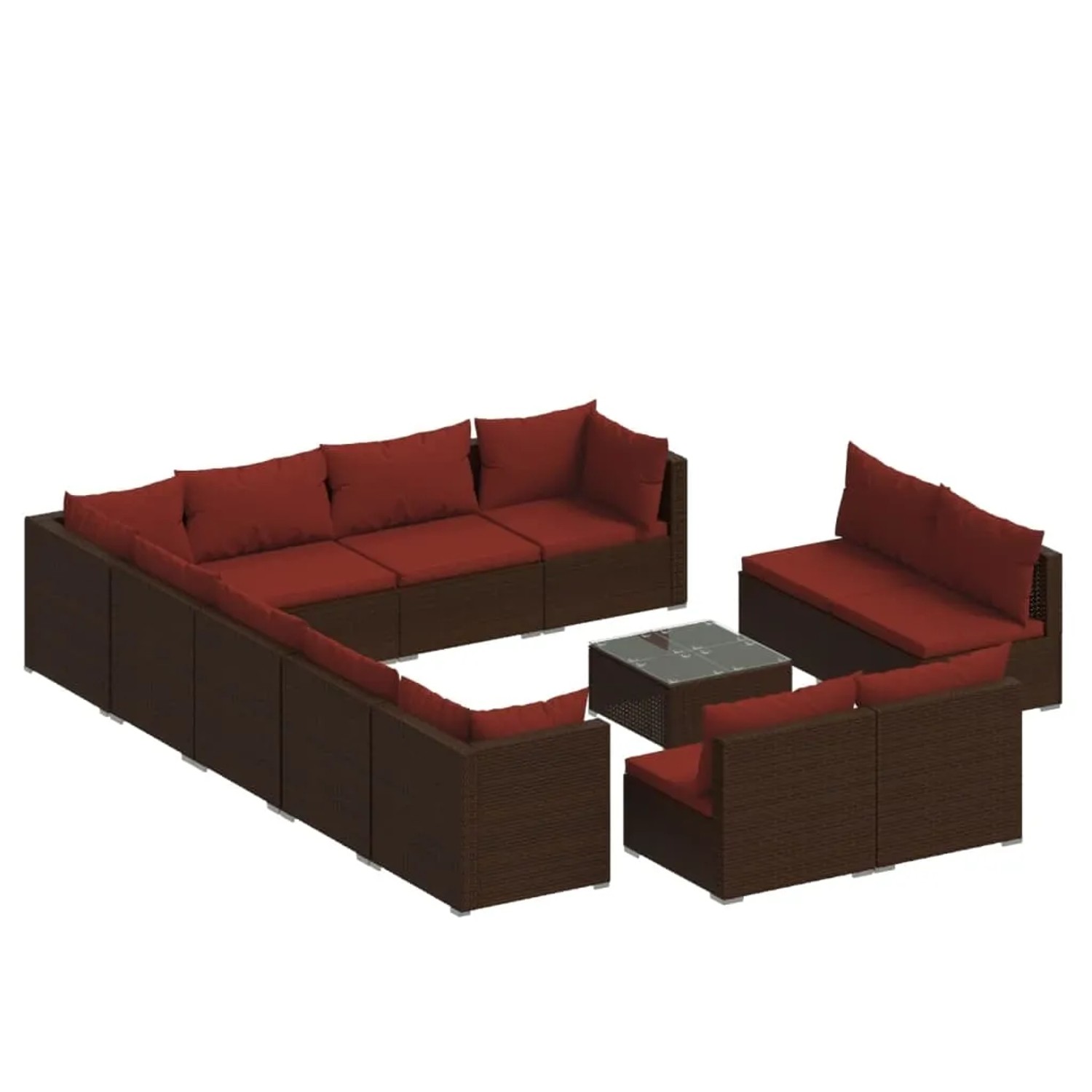 vidaXL 13-Tlg Garten-Lounge-Set mit Kissen Braun Poly Rattan 3102851