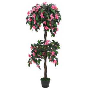 Künstliche Rhododendron-Pflanze, 155 cm, grün und rosa, im Topf. Dekorative Kunstpflanze für Innenräume.