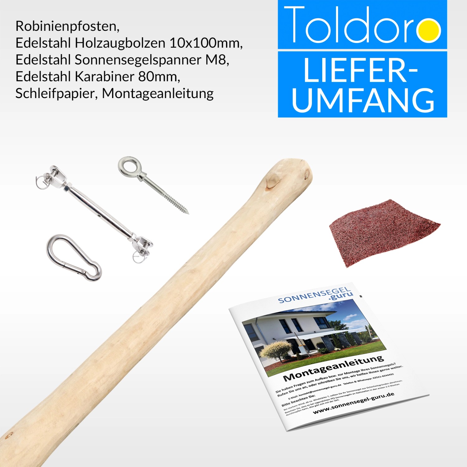 Toldoro 3m Sonnensegelmast Aus Holz Robinie mit Fester Öse Ø110140mm