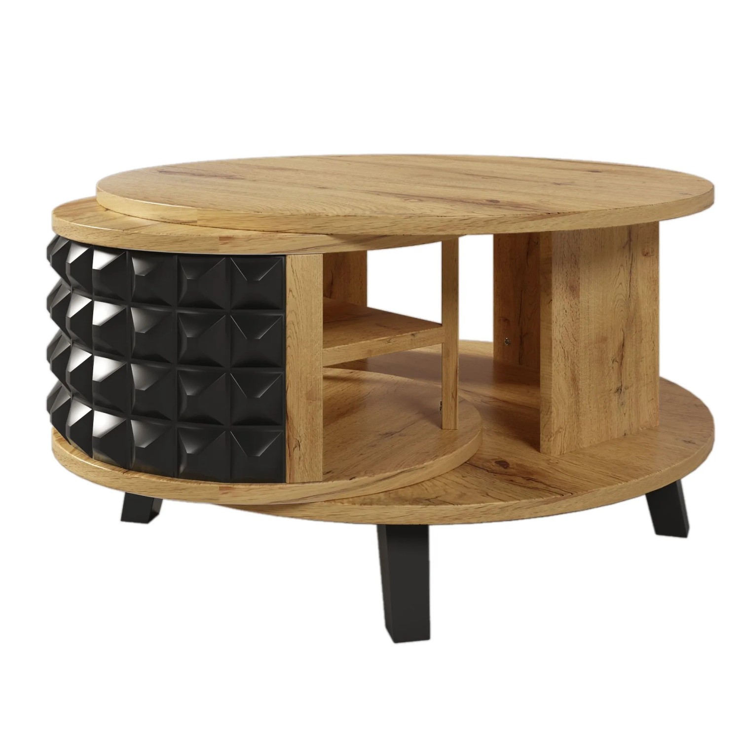 okwish Couchtisch Drehtisch Beistelltisch mit Versteckter Interner Ablage 85 × 80 cm Natur