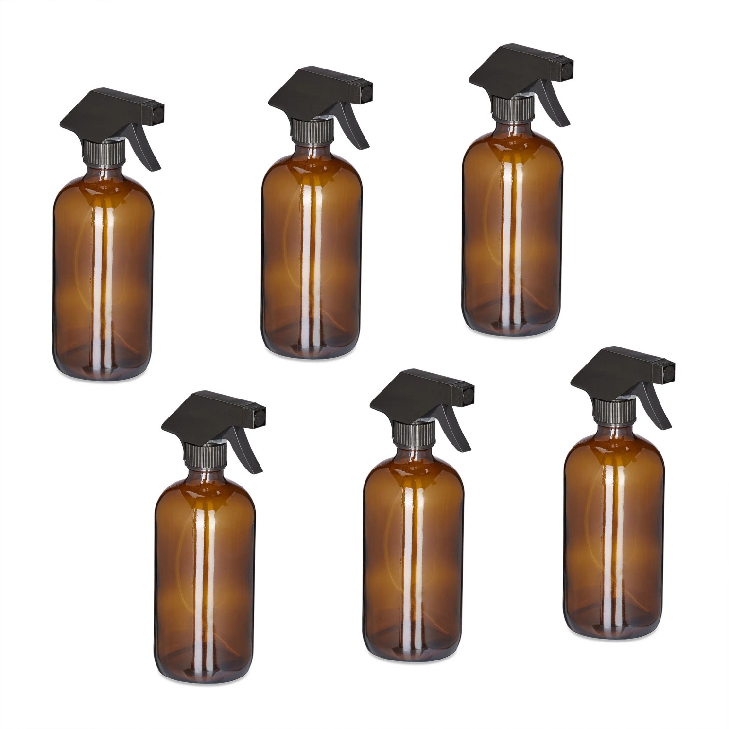 Relaxdays Sprühflaschen 6er Set Glas Braun Verstellbar 500 ml 21 cm x 9,5 cm x 7,5 cm