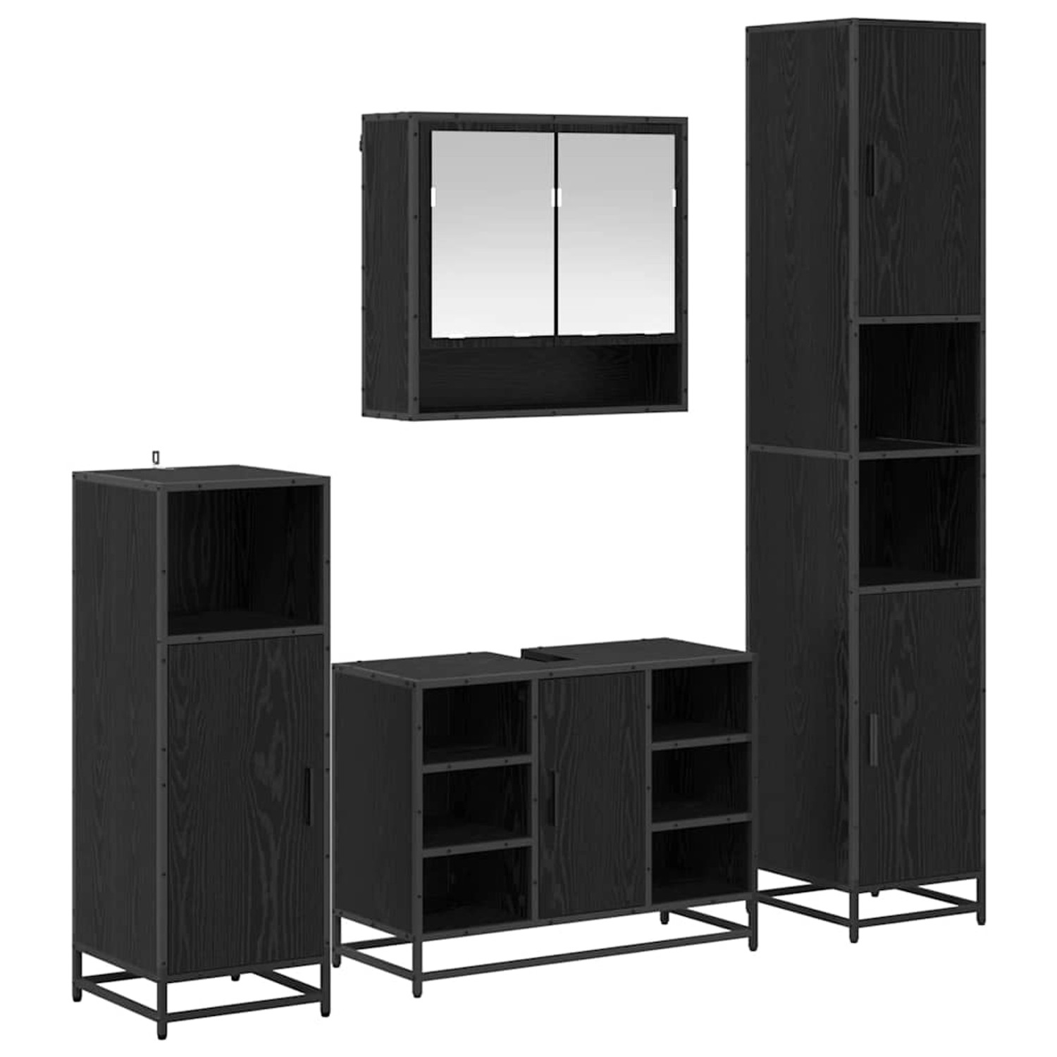 vidaXL Badezimmermöbel-Set 4-Tlg Schwarz Eichen-Optik Holzwerkstoff 3402532 günstig online kaufen