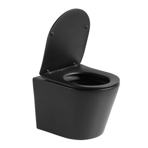 Verosan Wand-WC Nakia, spülrandlos, schwarz matt mit WC-Sitz. Modernes Hänge-WC Set für das Badezimmer.