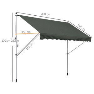 Graue Outsunny Klemmmarkise aus Polyester mit Aluminiumgestell, 300x150 cm, höhenverstellbar. Ideal als Sonnenschutz.