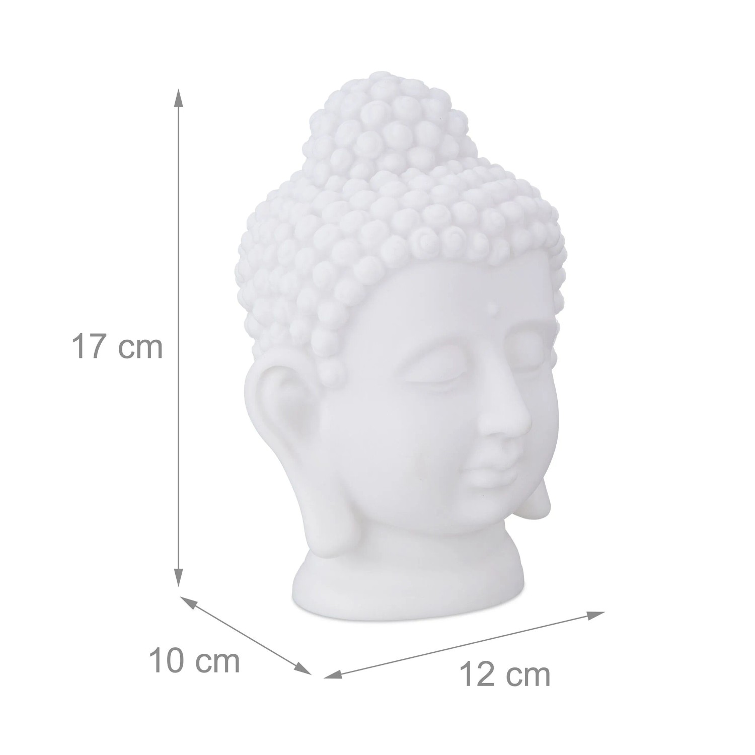 Dekorative Buddha Figur: Weißer Buddha Kopf aus PVC, 17x12x10 cm, für entspannte Atmosphäre.