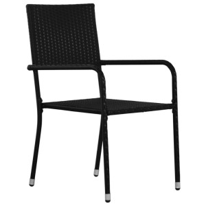 Schwarzer, stapelbarer Furnicato Gartenstuhl aus Polyrattan, 4er Set. Essstuhl für Garten, Terrasse oder Balkon.