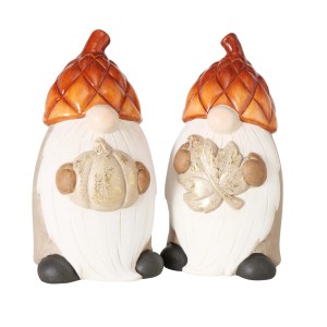 2er Set Boltze Deko-Figuren Costas in Herbstfarben, Zwerge mit Kürbis und Blatt.