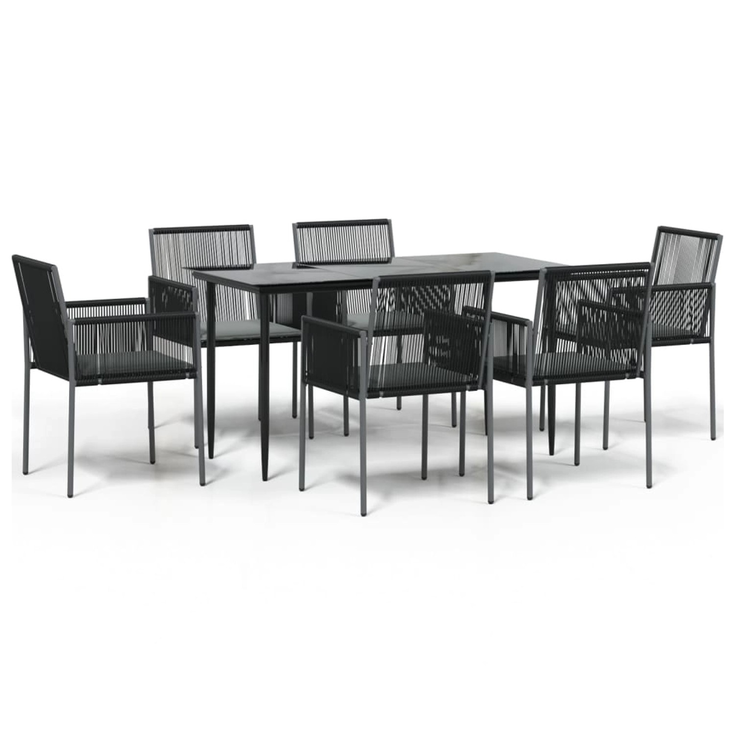 vidaXL 7-Tlg Garten-Essgruppe mit Kissen Schwarz Poly Rattan & Stahl 3187068