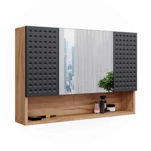 Vicco Badspiegelschrank Irma, Eiche/Anthrazit, 80x55cm mit Ablage.