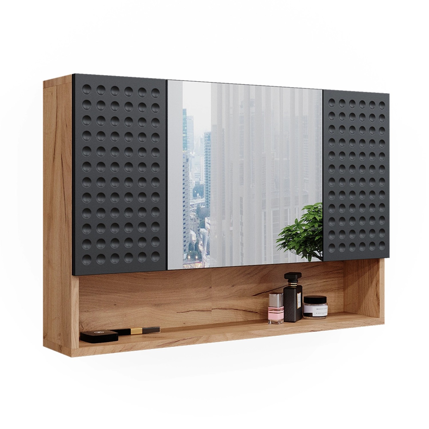 Vicco Badspiegelschrank Irma Goldkraft Eiche/Anthrazit 80 x 55 cm Opt 2