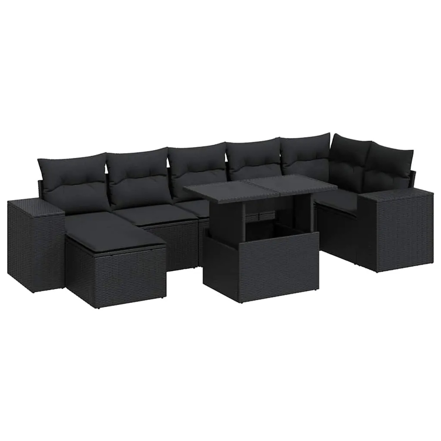 vidaXL 8-Tlg Garten-Sofagarnitur mit Kissen Schwarz Poly Rattan 3326836