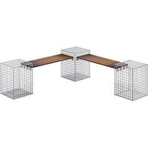 Gabiona 3-Gabionenbank aus Cumaru-Holz, 45x60x45 cm, Maschenweite 5x5 cm. Moderne Sitzecke für den Garten.