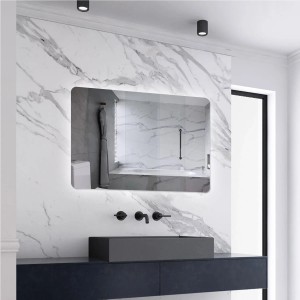 Aica Badspiegel 60x40 cm mit LED-Beleuchtung, Touch-Funktion und drei Lichtfarben im modernen Badezimmer.