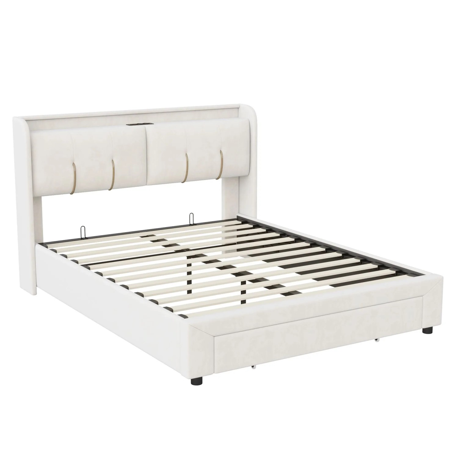 PXloue Stauraumbett Polsterbett mit USB-Ladestation in Weiß 140x200cm