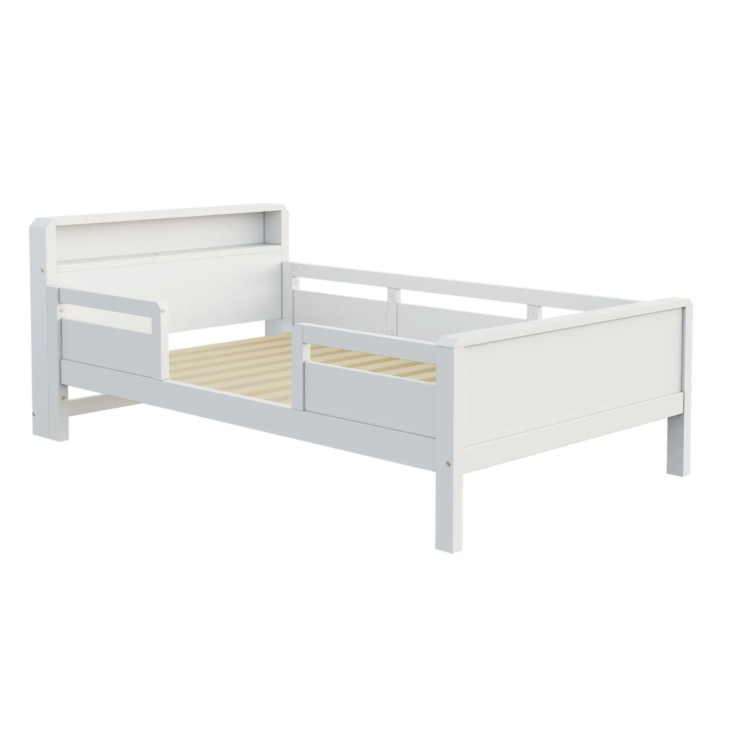Merax Holzbett 90x200cm LED USB Steckdose Weiß