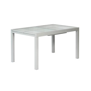 Merxx Gartentisch, ausziehbar, 120/180x90 cm, silbernes Aluminiumgestell, Glasplatte.