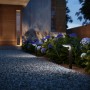 Philips Tyla Solar-Wegeleuchte in Anthrazit beleuchtet Gartenweg mit Blumen.