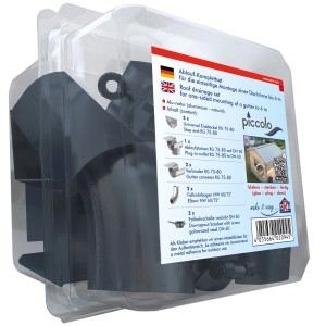 Sarei Ablaufset für SDF-Halbrundrinne Piccolo, Alu-Anthrazit, RG 80. Dachrinnen-Set mit Enddeckel, Stutzen, Verbinder und Rohrbogen.