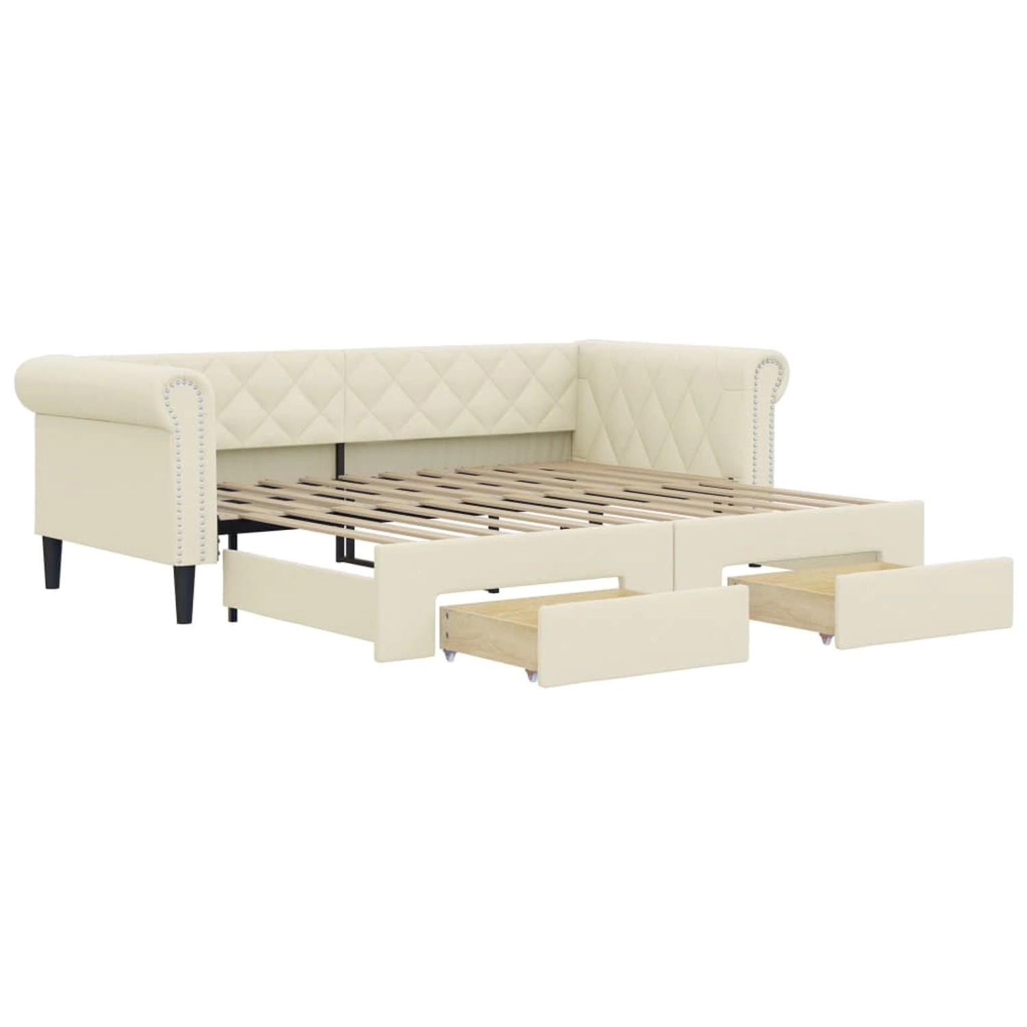 vidaXL Tagesbett Ausziehbar mit Schubladen Creme 90x200 cm Kunstleder 3197733