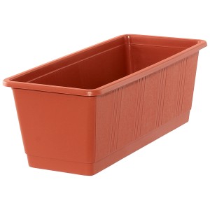 Geli Blumenkasten Standard, ca. 40 cm, Terracotta, aus Kunststoff mit Holzstruktur.