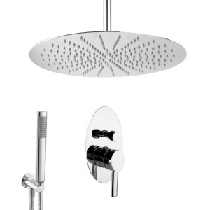 PaulGurkes Unterputz Duschset mit Regendusche (40cm), Handbrause und Armatur, komplett verchromt.