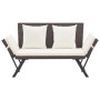 Braune VidaXL Gartenbank aus Rattan mit Kissen, verstellbar zur Liege.