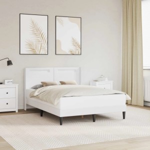 vidaXL Bettrahmen mit LED-Lichtleisten Weiß 140 x 190 cm Kunstleder 42027980