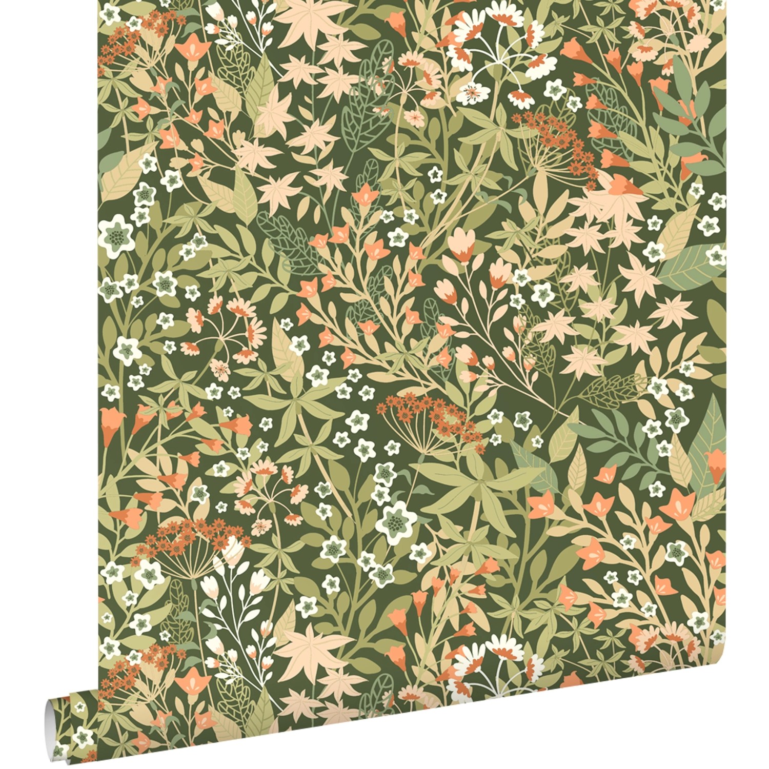 ESTAhome Tapete Feldblumen Grün und Orange 50 x 900 cm günstig online kaufen