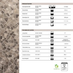 Detailansicht: Karat CV Bodenbelag Atlantic Selby in Steinoptik, technische Daten.