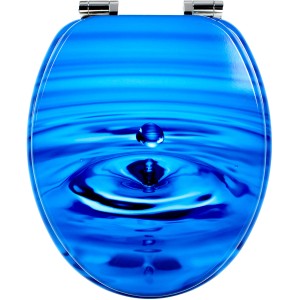 Sanfino WC-Sitz Waterdrop: Toilettendeckel aus Holz mit Absenkautomatik und blauem Wassertropfen-Motiv.