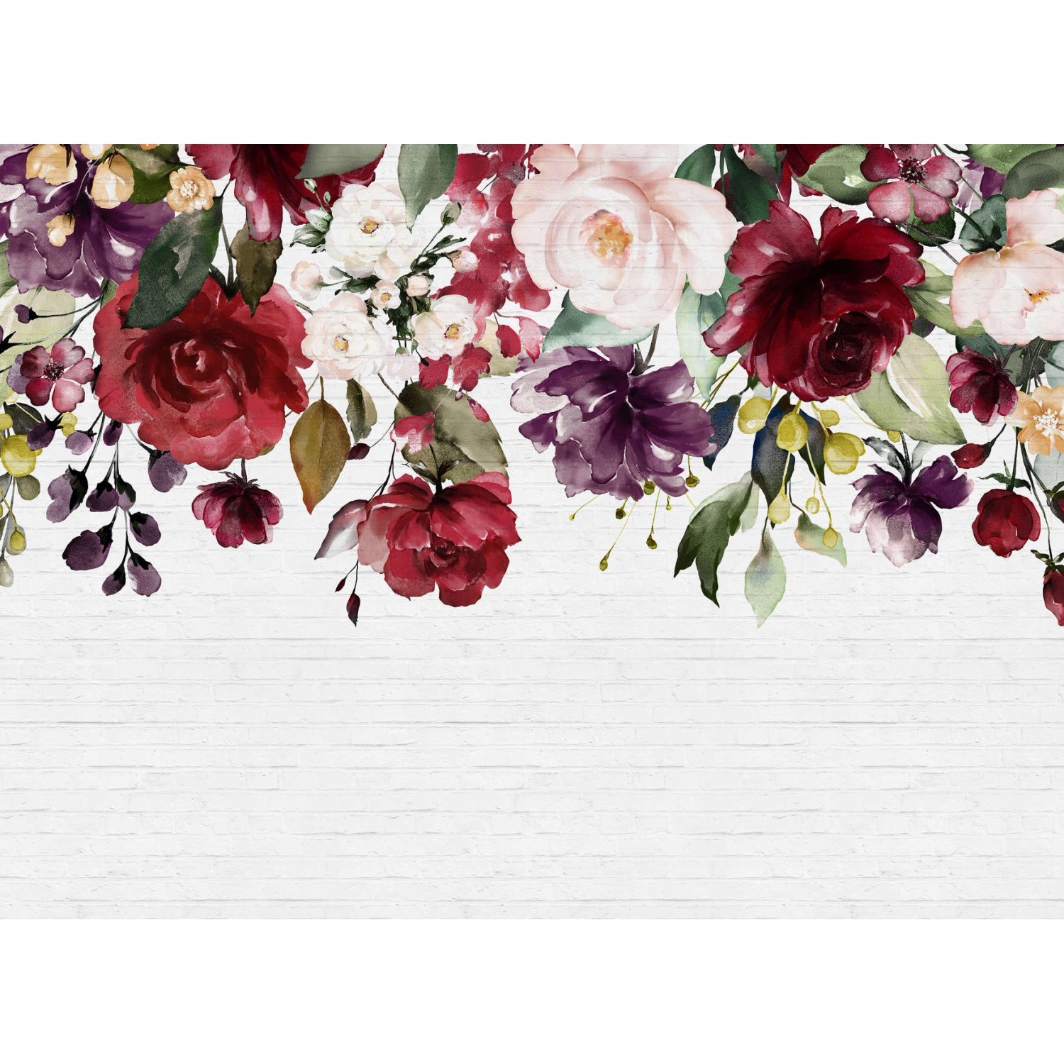 Fototapete Blumen Steinwand Rot Rosa Lila Weiß 3,50 m x 2,55 m FSC®