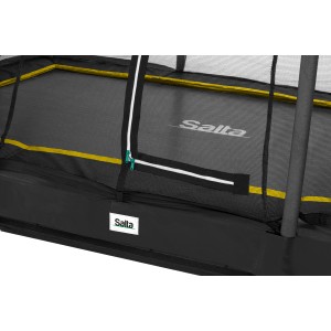 Detailansicht: Schwarzes Salta Comfort Edition Bodentrampolin 214x153 cm mit Sicherheitsnetz.