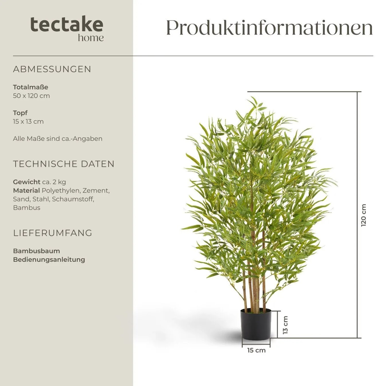 Tectake Künstlicher Bambusbaum Bambosa Verschiedene Größen Detailliert und Naturgetreu  50 x 50 x 120 cm Grün_6