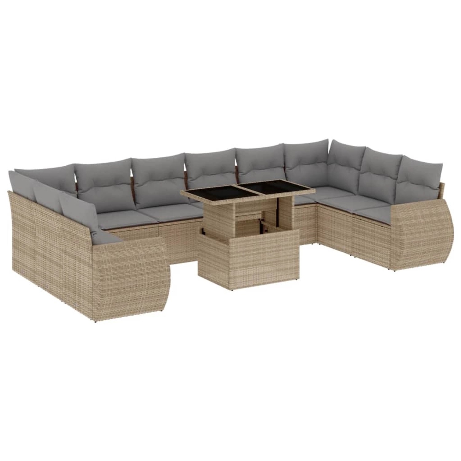 vidaXL 11-Tlg Garten-Sofagarnitur mit Kissen Beige Poly Rattan 3268779 günstig online kaufen