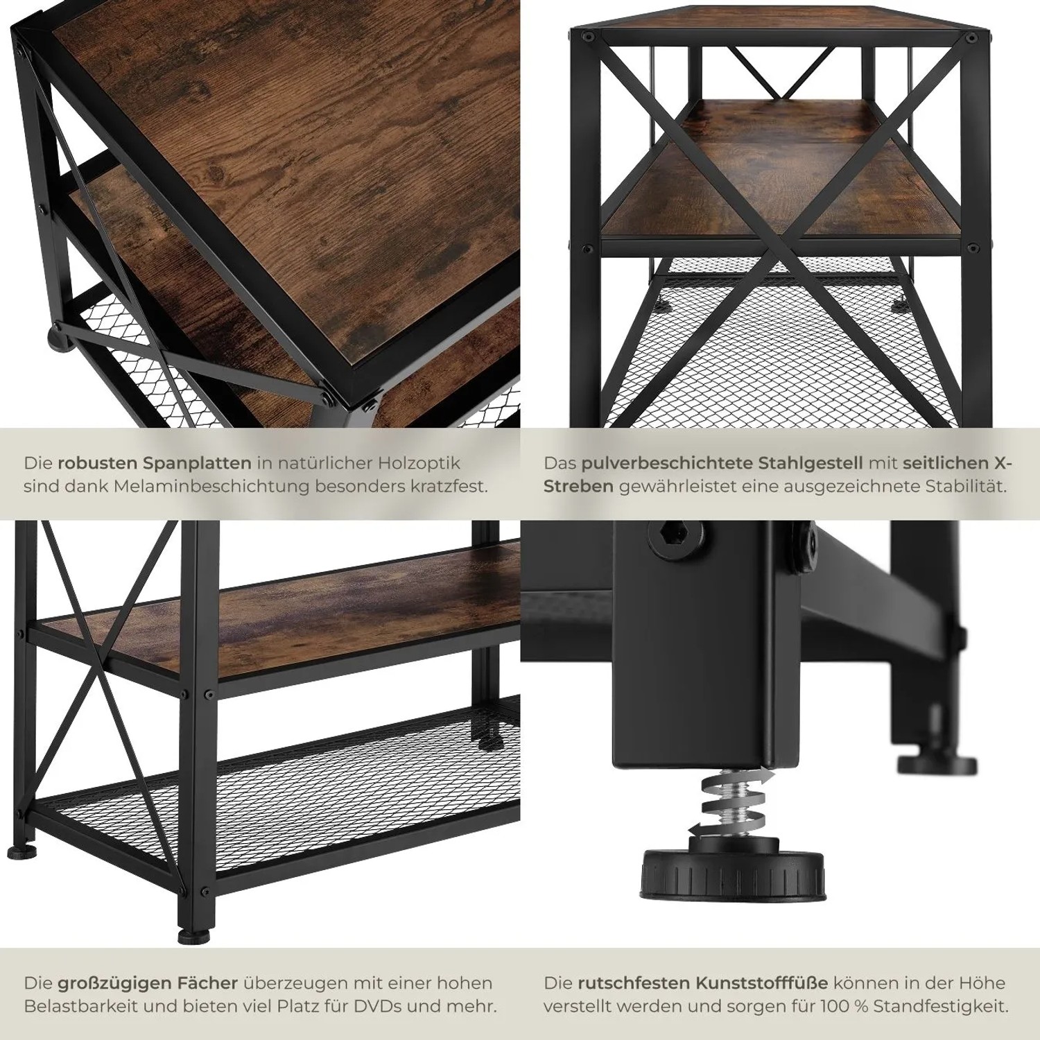 Tectake Tv Regal Chicago Industrial Style Holz und Stahl 141 x 41 50 x 50 50 cm Industrial Holz Dunkel Rustikal_5