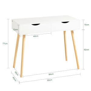 SoBuy Schreibtisch FWT40-WN mit 2 Schubladen, Kiefer/Weiß, für Arbeitszimmer und Kinderzimmer.