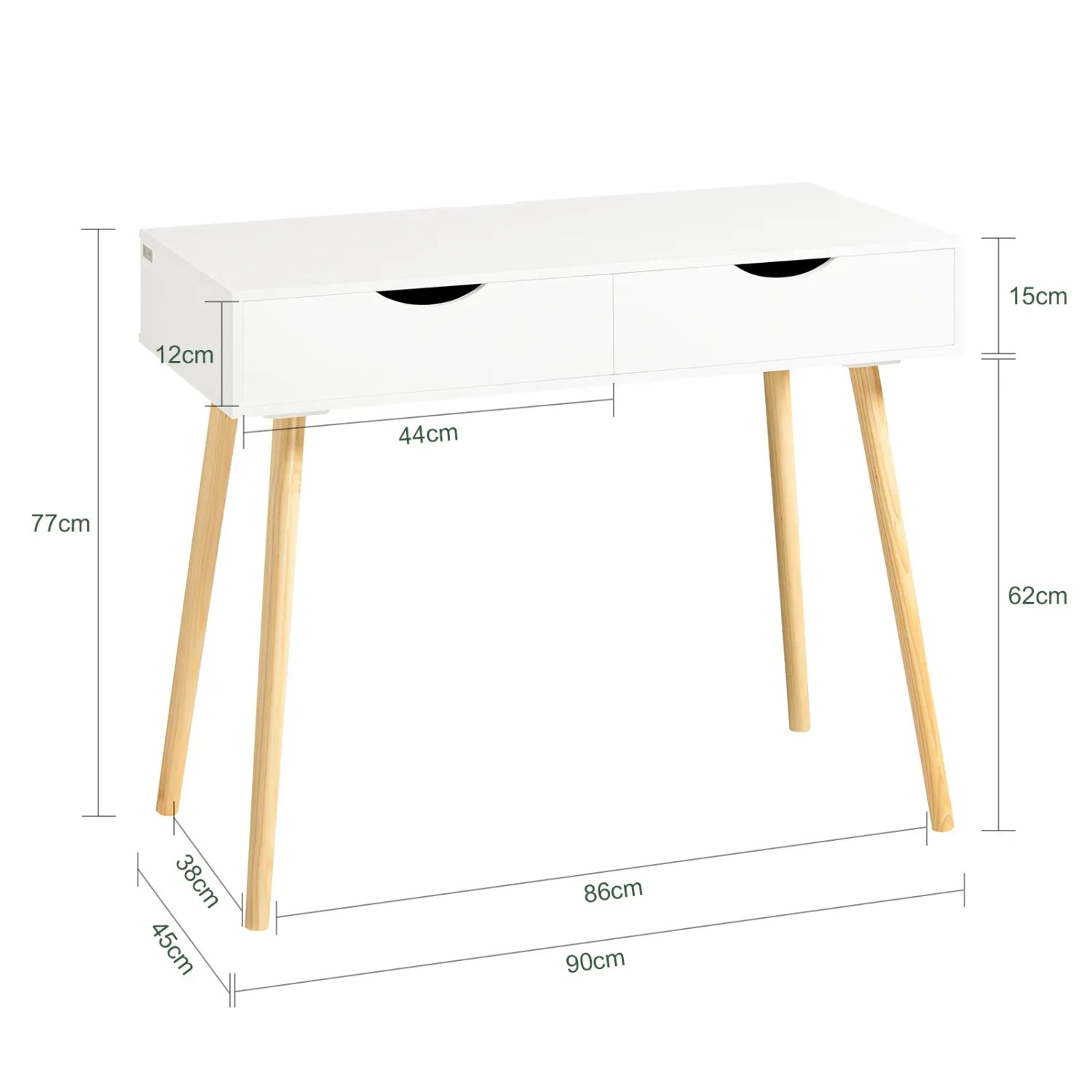 SoBuy Schreibtisch FWT40-WN mit 2 Schubladen, Kiefer/Weiß, für Arbeitszimmer und Kinderzimmer.